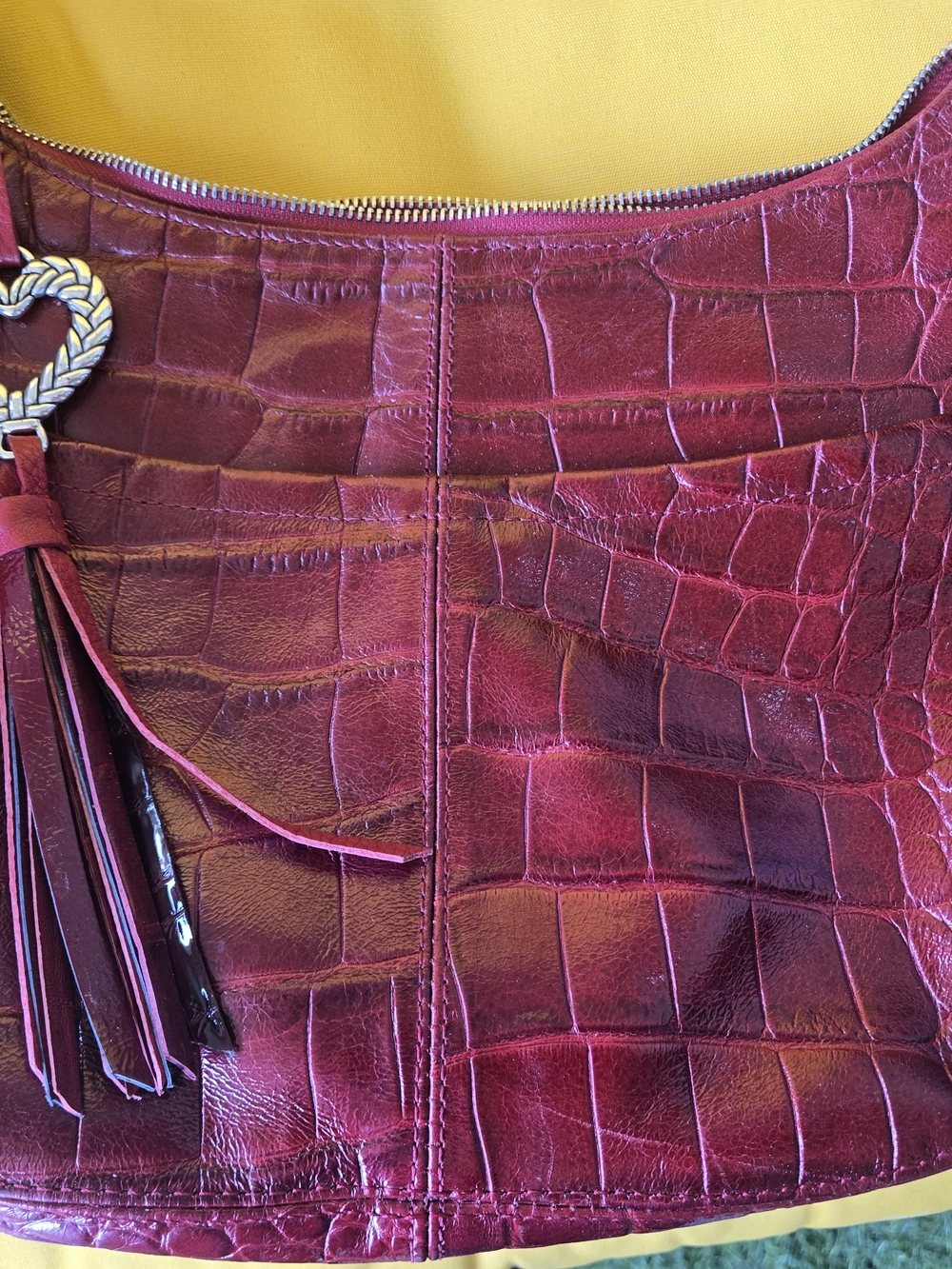 Brighton Croc-Embossed Shoulder Bag in Deep Wine - Picture 6 of 12